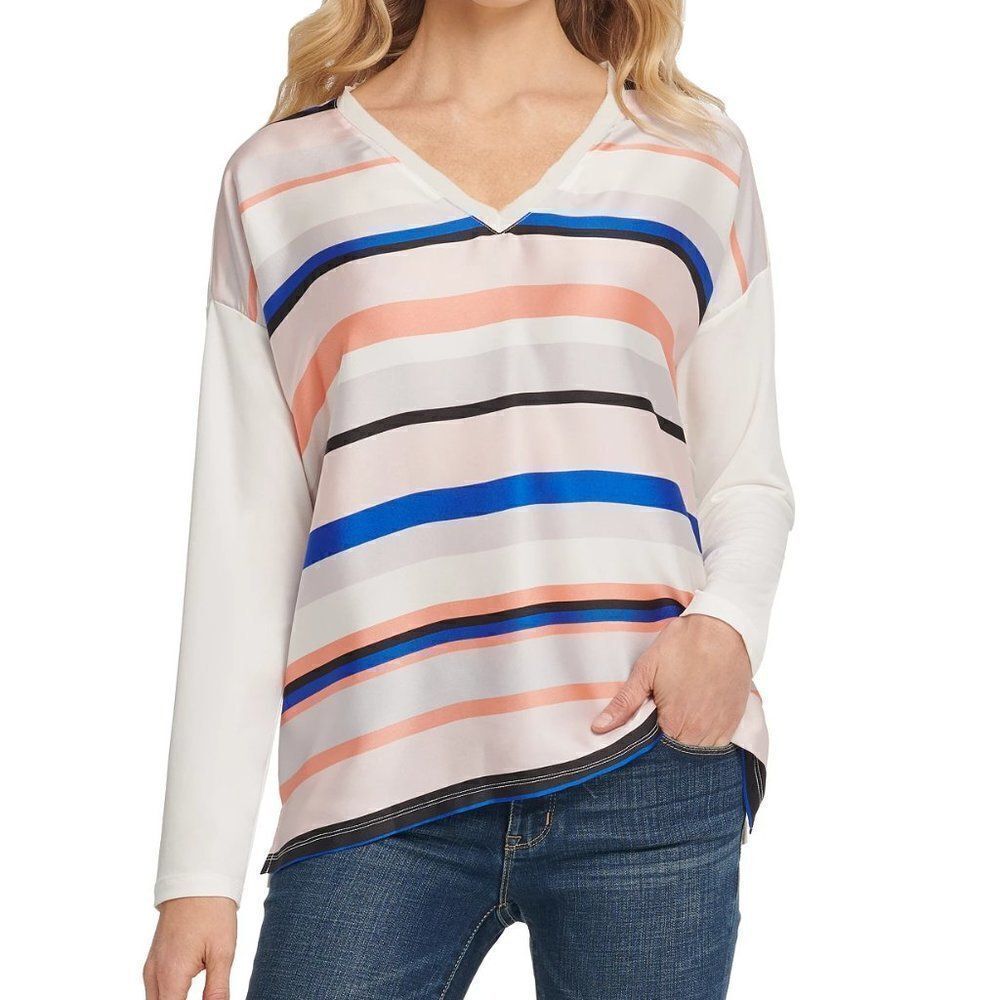 DKNY Mixed-Media V-Neck Top size Small